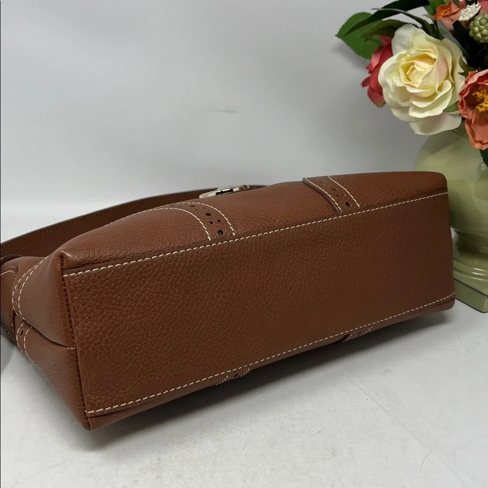 DOONEY & BOURKE SHOULDER HAND BAG CARAMEL COLOR GENUINE PEBBLED LEATHER TASSEL